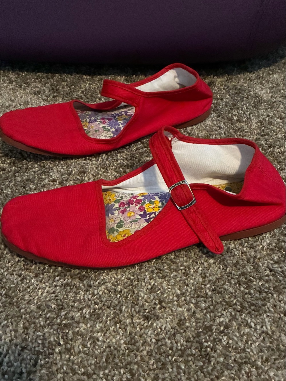 Women’s Red Mary Jane Canvas Flats
